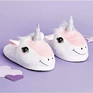 Two's Company Girls Unicorn Slippers White And Pink Size S/M 6-7.5